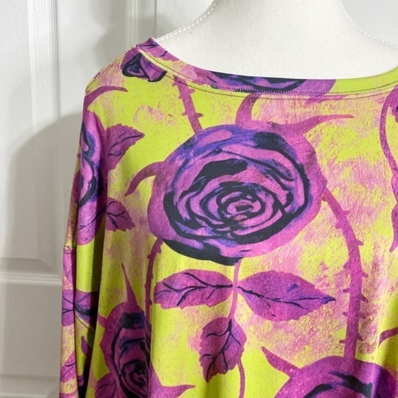 The Zig Zag Stripe Green‎ with Purple Roses Boxy Oversized Top - Picture 3 of 10